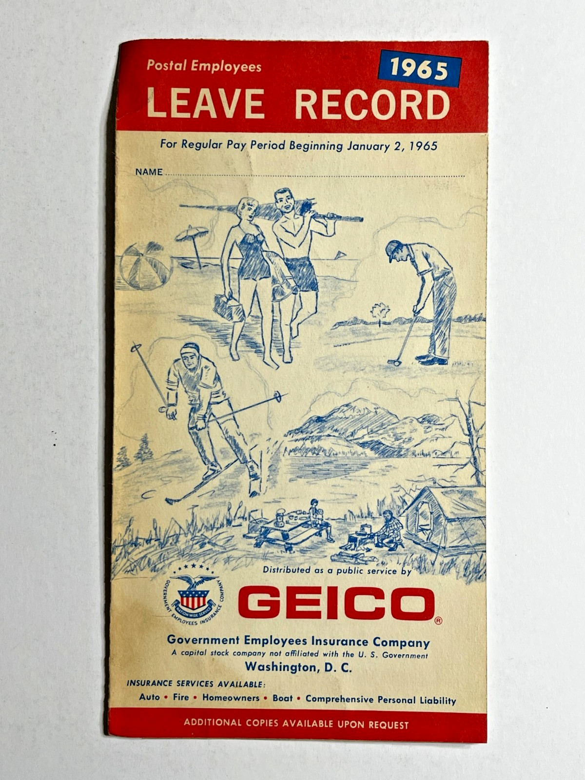 Vintage Original 1965 - Geico Postal Employees Leave Record Vintage Original 1965 - Geico Postal Employees Leave Record