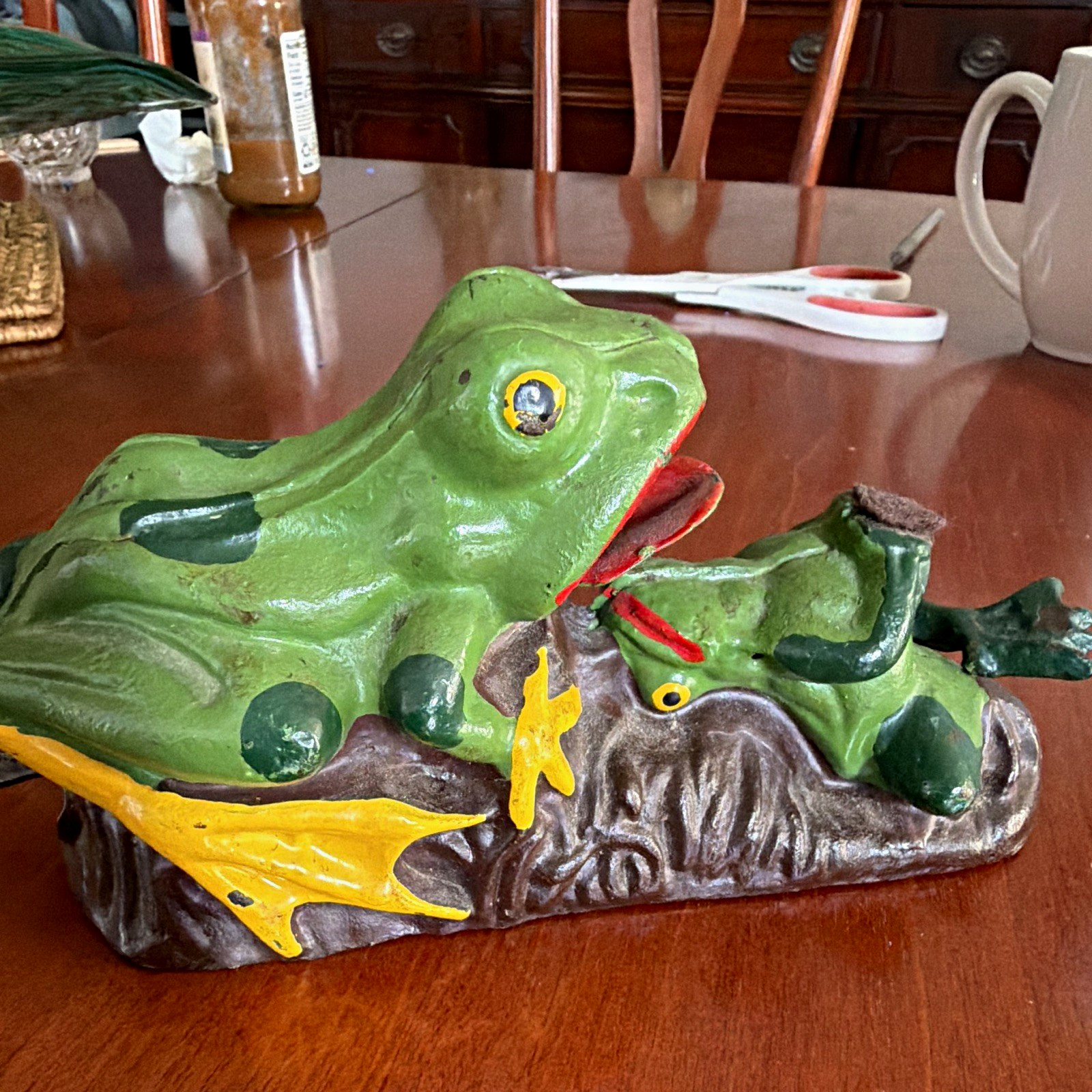 Antique Cast Iron Two Frogs Mechanical Bank Cribbage Board Peg Game 1920s Rare