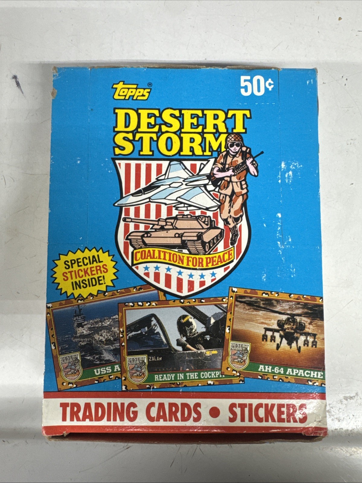 1991 TOPPS DESERT STORM TRADING CARDS WAX BOX - 36 FACTORY SEALED PACKS FASC 1991 TOPPS DESERT STORM TRADING CARDS WAX BOX - 36 FACTORY SEALED PACKS FASC