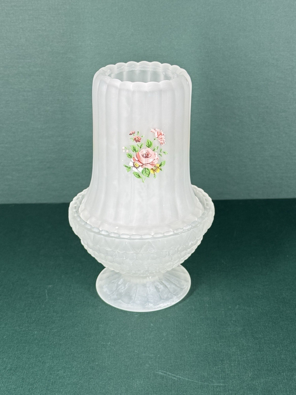 Westmoreland Frosted Satin Fairy Lamp W/ Pink Rose Floral Westmoreland Frosted Satin Fairy Lamp W/ Pink Rose Floral