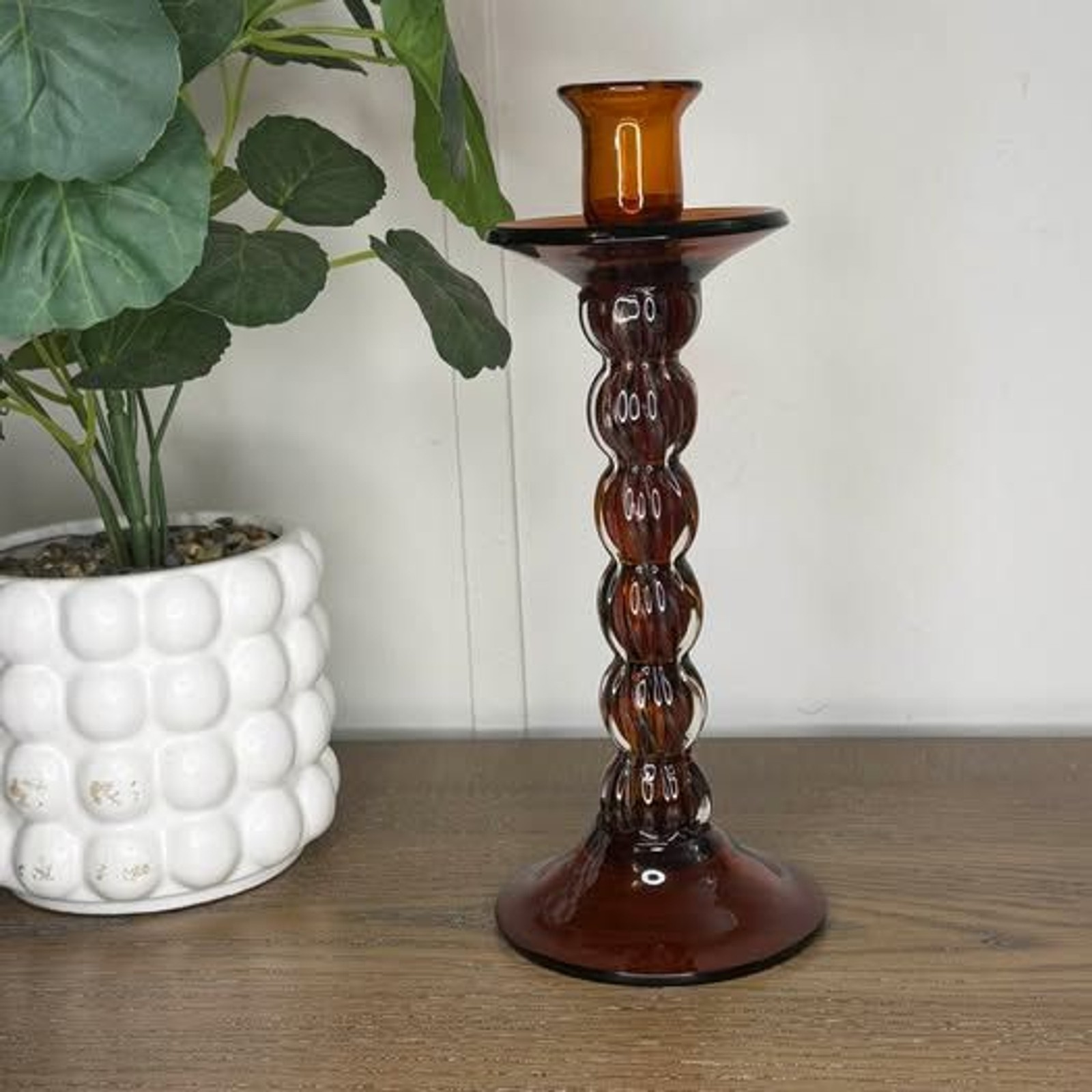 Vintage Amber Glass Candlestick Holder Tall Ribbed Pedestal Candle Holder Vintage Amber Glass Candlestick Holder Tall Ribbed Pedestal Candle Holder