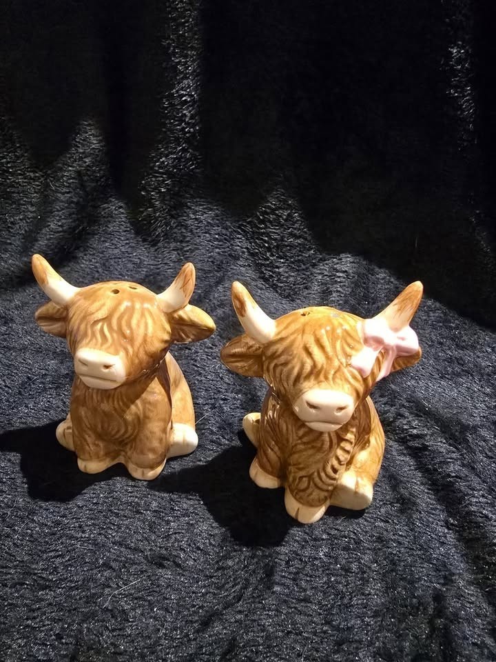 New Farmhouse Ceramic Highland Cow Salt & Pepper Shakers - NIB