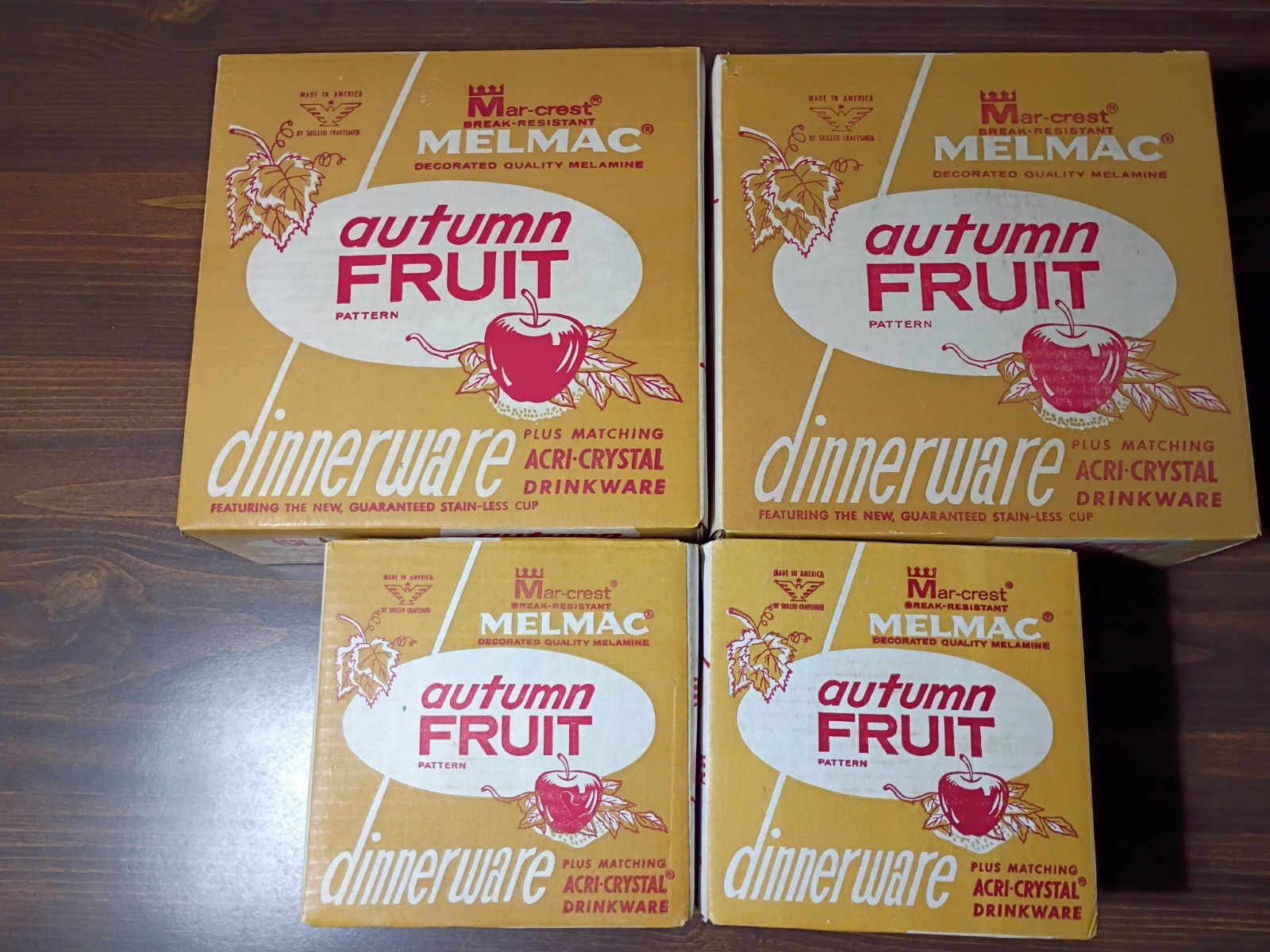 4 Rare Vintage Mar-crest Melmac Autumn Fruit Dinnerware Sets With Original Boxes
