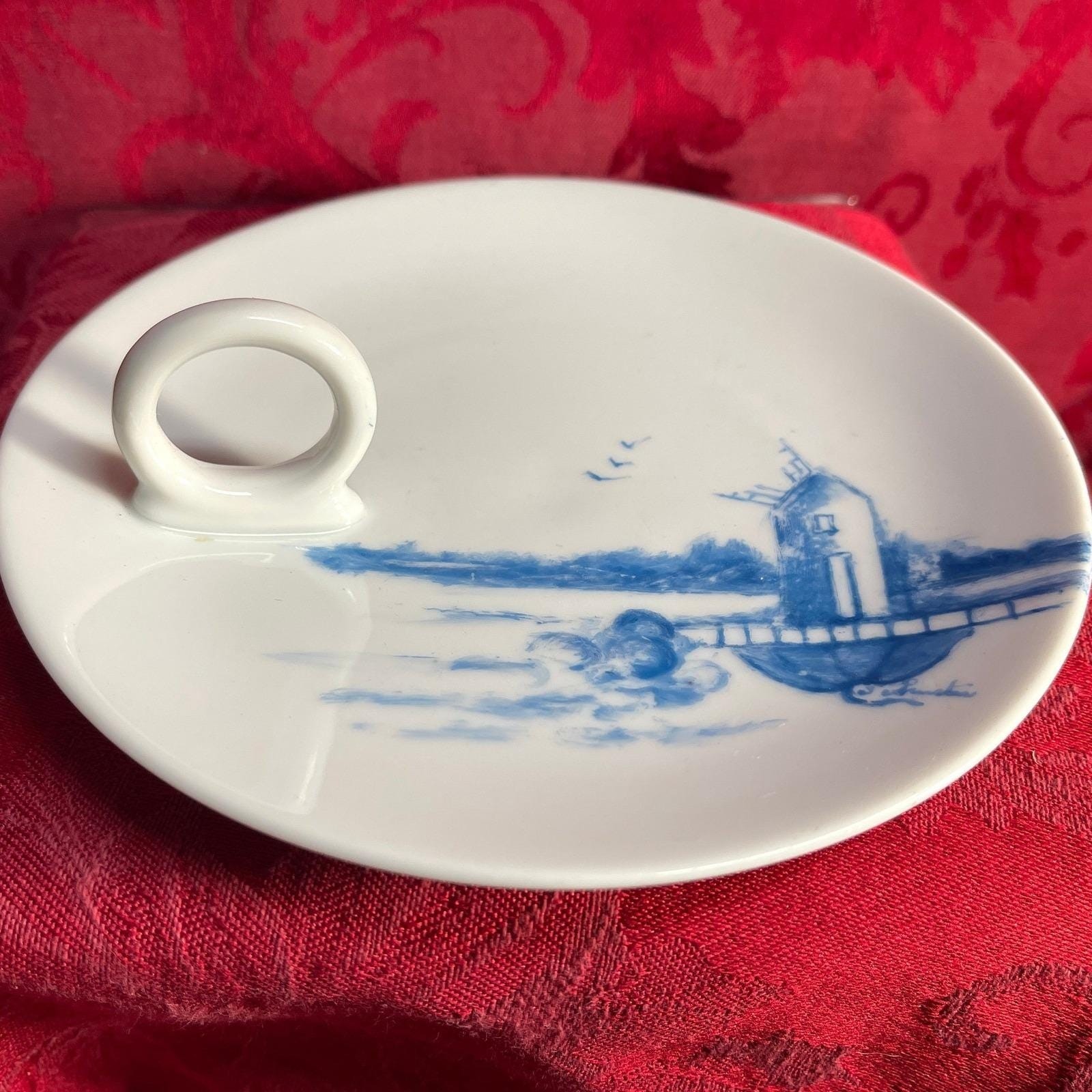Vintage Epiag Royal Finger Ring Plate Hand Painted Blue Czechoslovakia 1920s