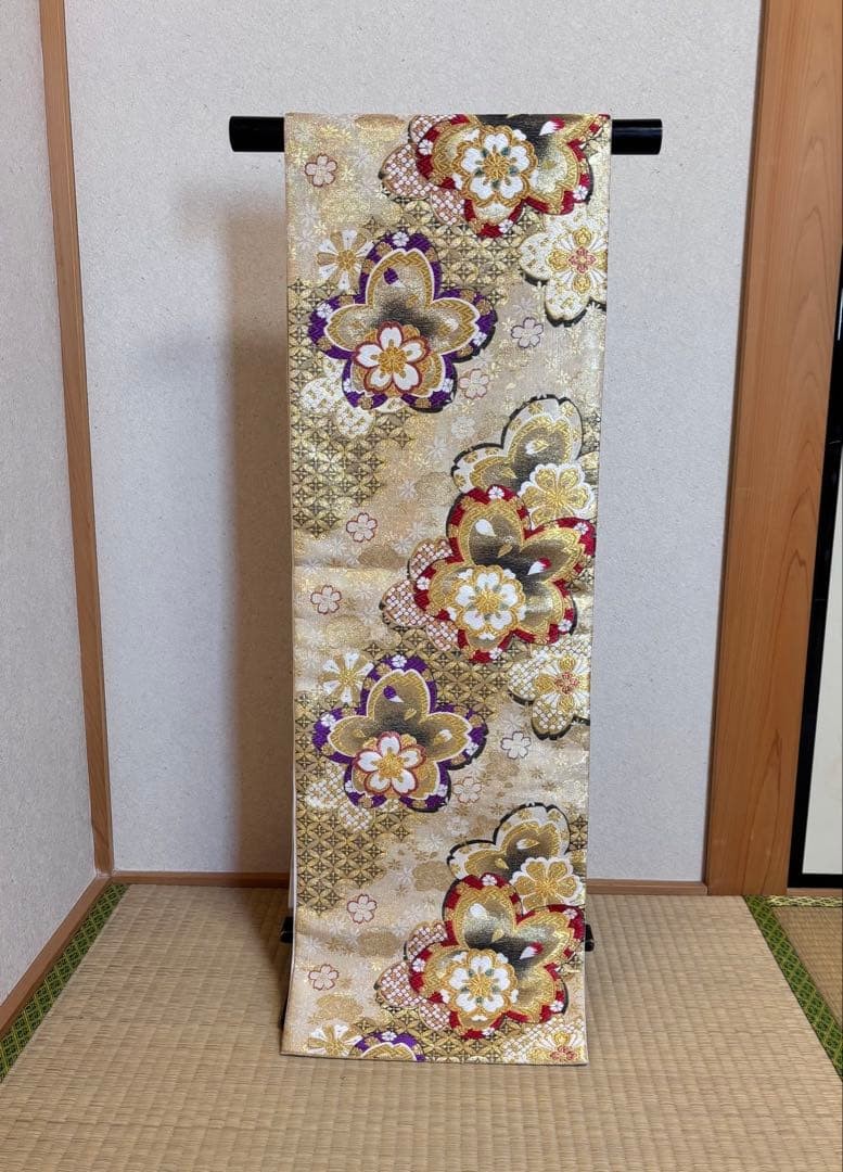 Used Silk Fukuro Obi for Furisode, Nishijin Weave, 4m, Excellent Condition