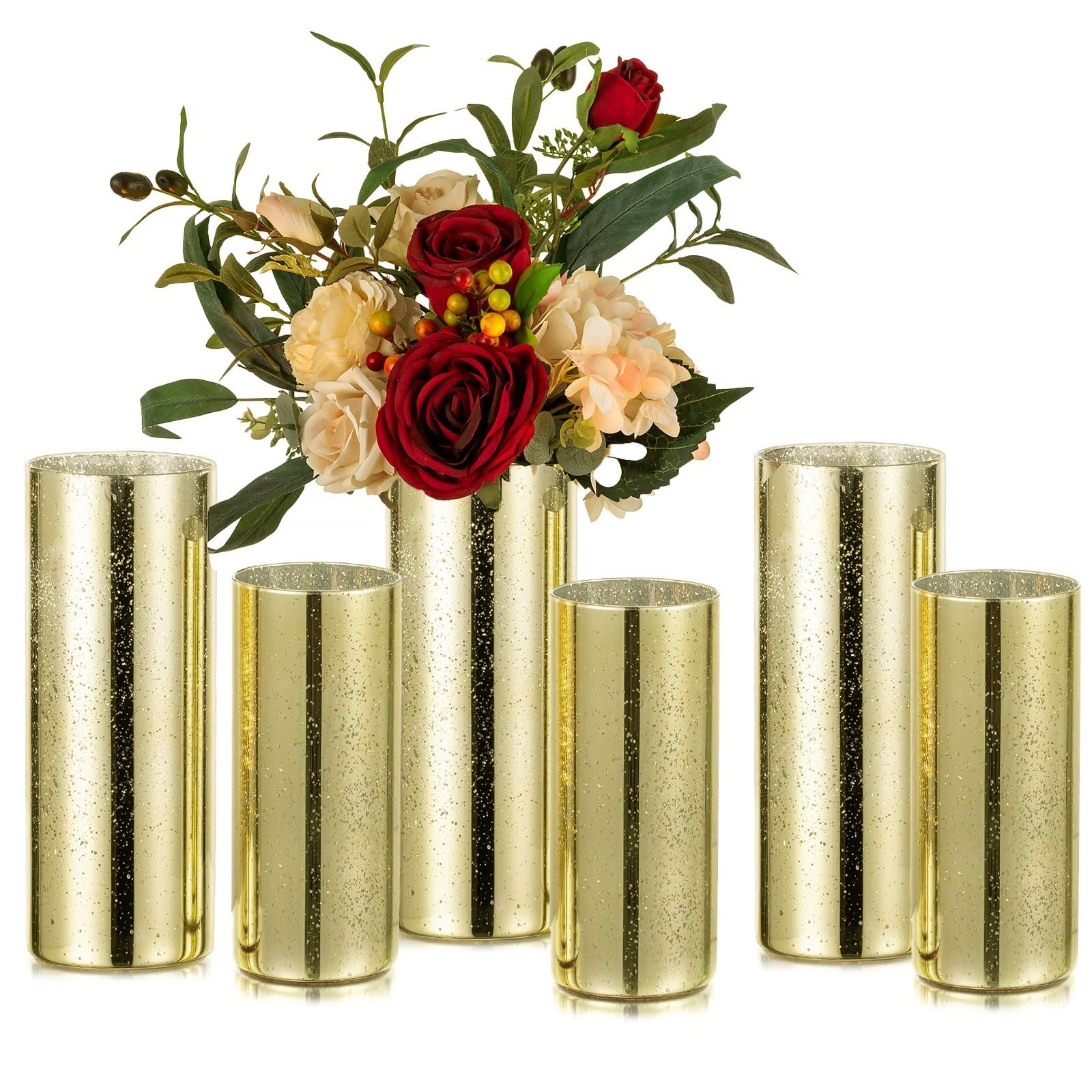 Glasseam Gold Cylinder Vases 6 Pcs Glass Flowers Vase Set