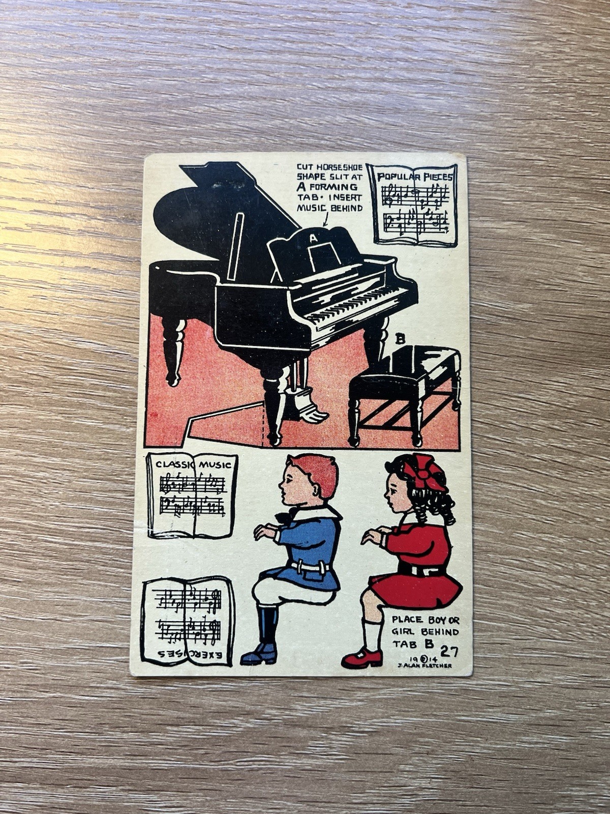 1914 J. Alan Fletcher Postcard #27 Cut Out Paper Toy Kids Playing Piano