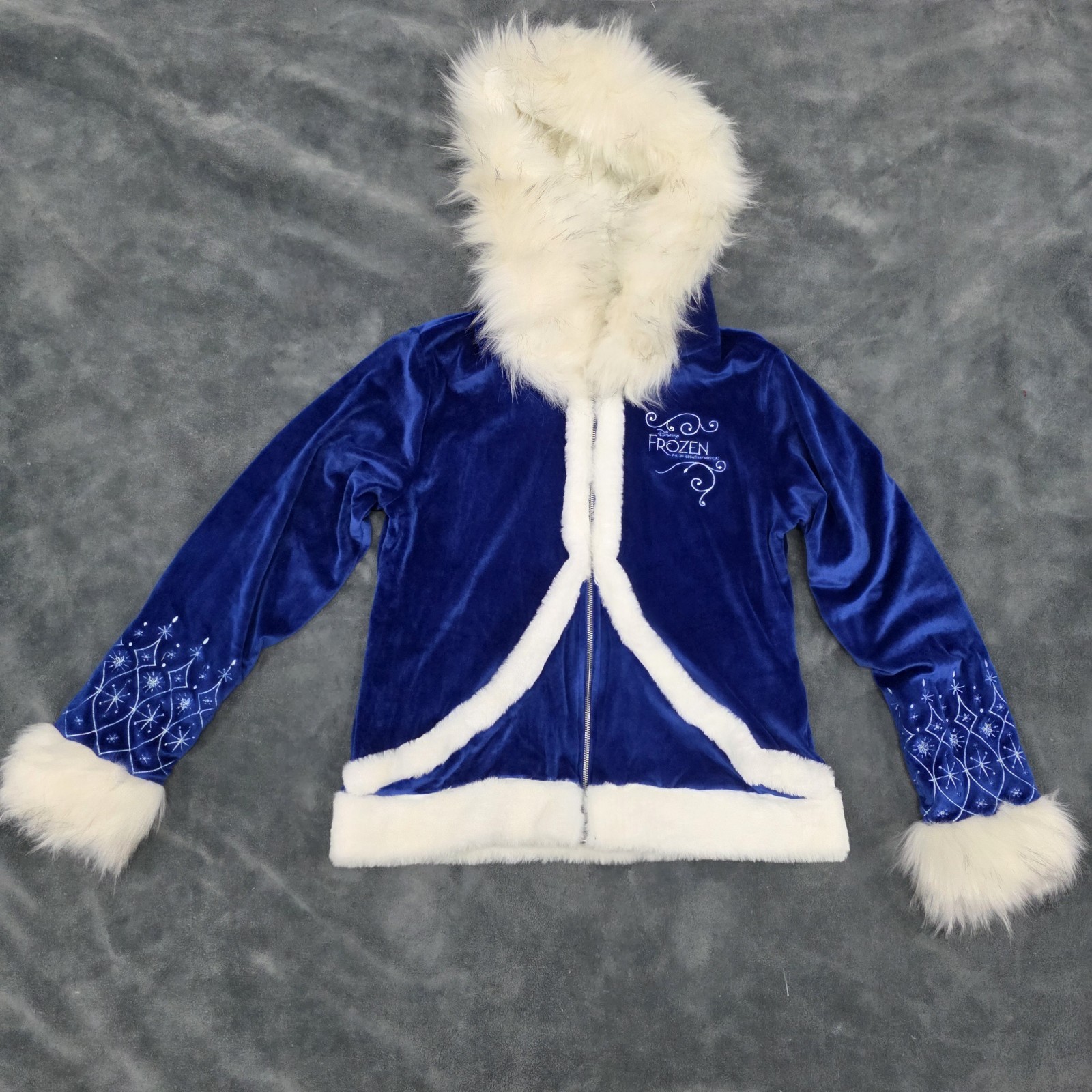 Disney Frozen The Broadway Musical Elsa Zip Hoodie Jacket Faux Fur SZ L HTF NWT