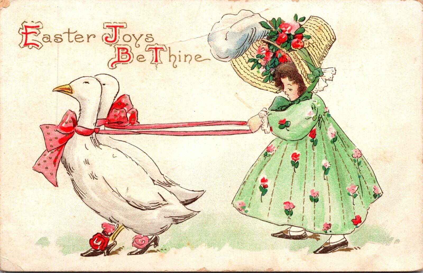 Five Easter Postcards Children White Bunny Rabbit Ducks Flowers Bonnets Hats