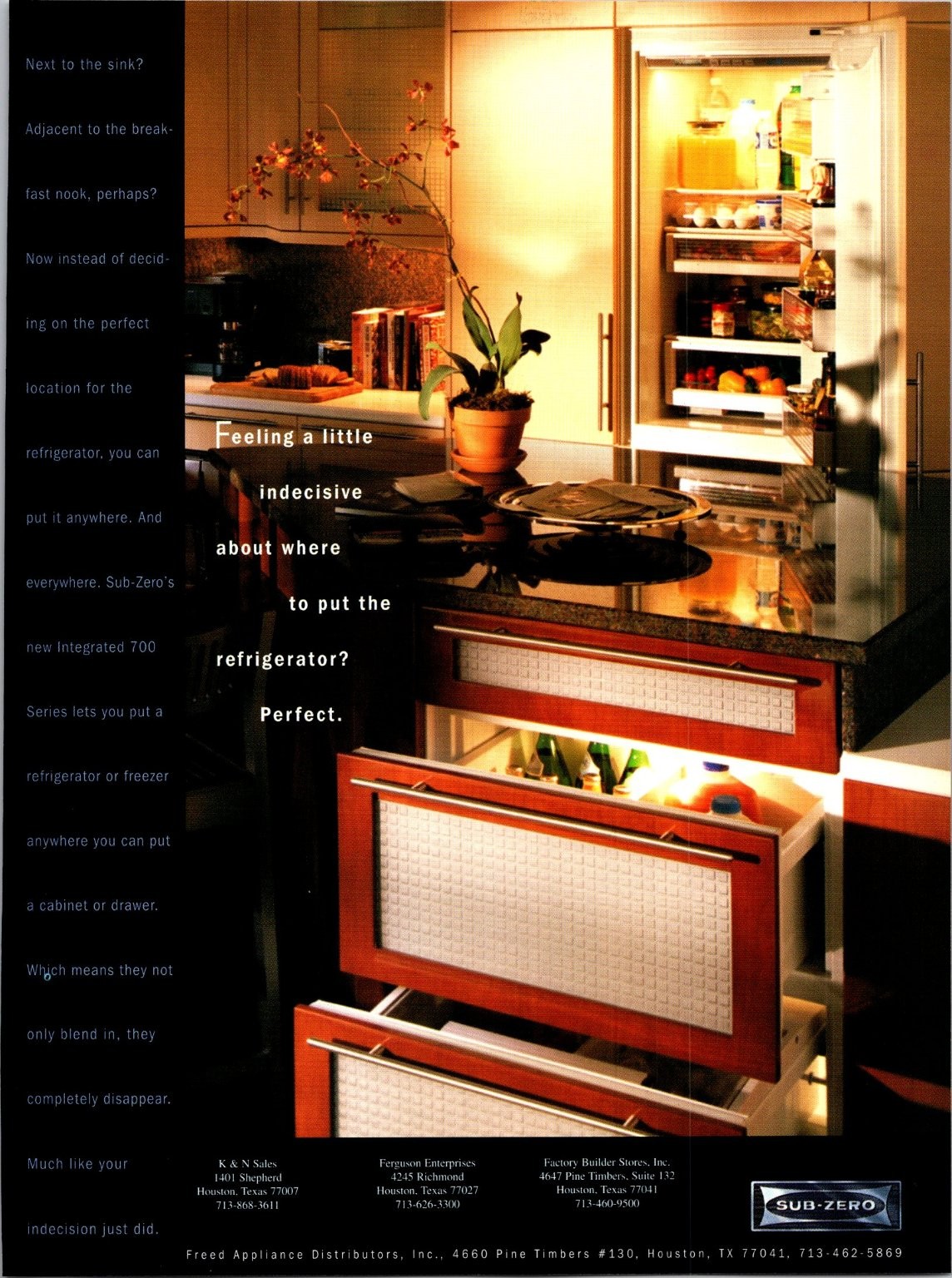 SUB-ZERO Vintage Print Ad Poster Integrated 700 Series Refrigerator Kitchen Ad