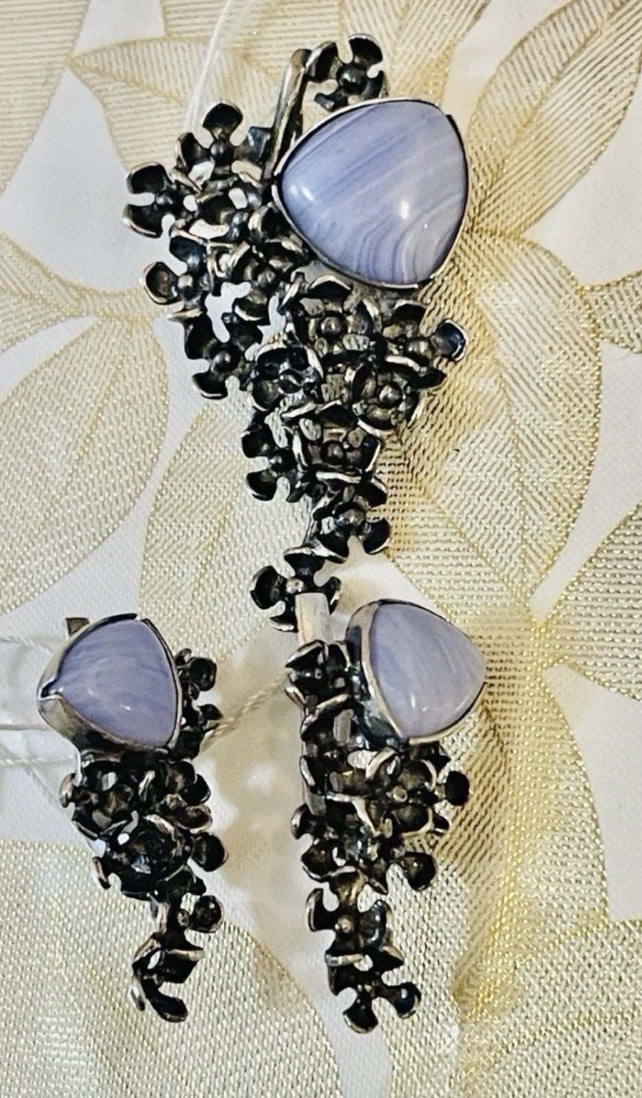 VTG Lot Of 2 Southwest Lace  Agate  GemStone Sterling Silver Earrings /Pendant