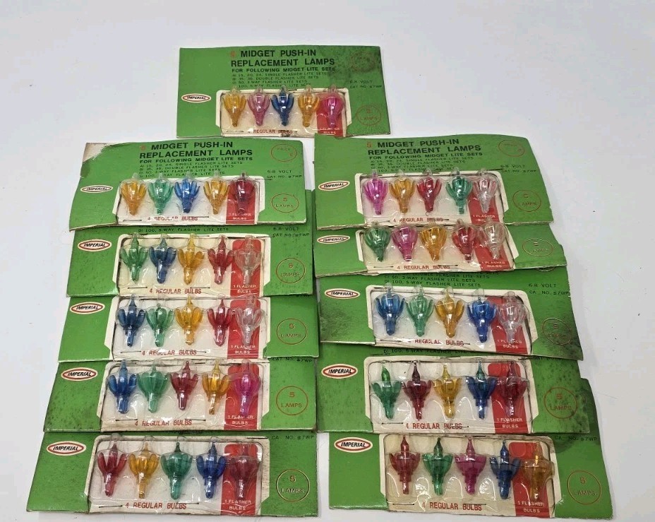Vintage Imperial Christmas Midget Push In Replacement Lamp Bulbs Lot Of 11 Vintage Imperial Christmas Midget Push In Replacement Lamp Bulbs Lot Of 11