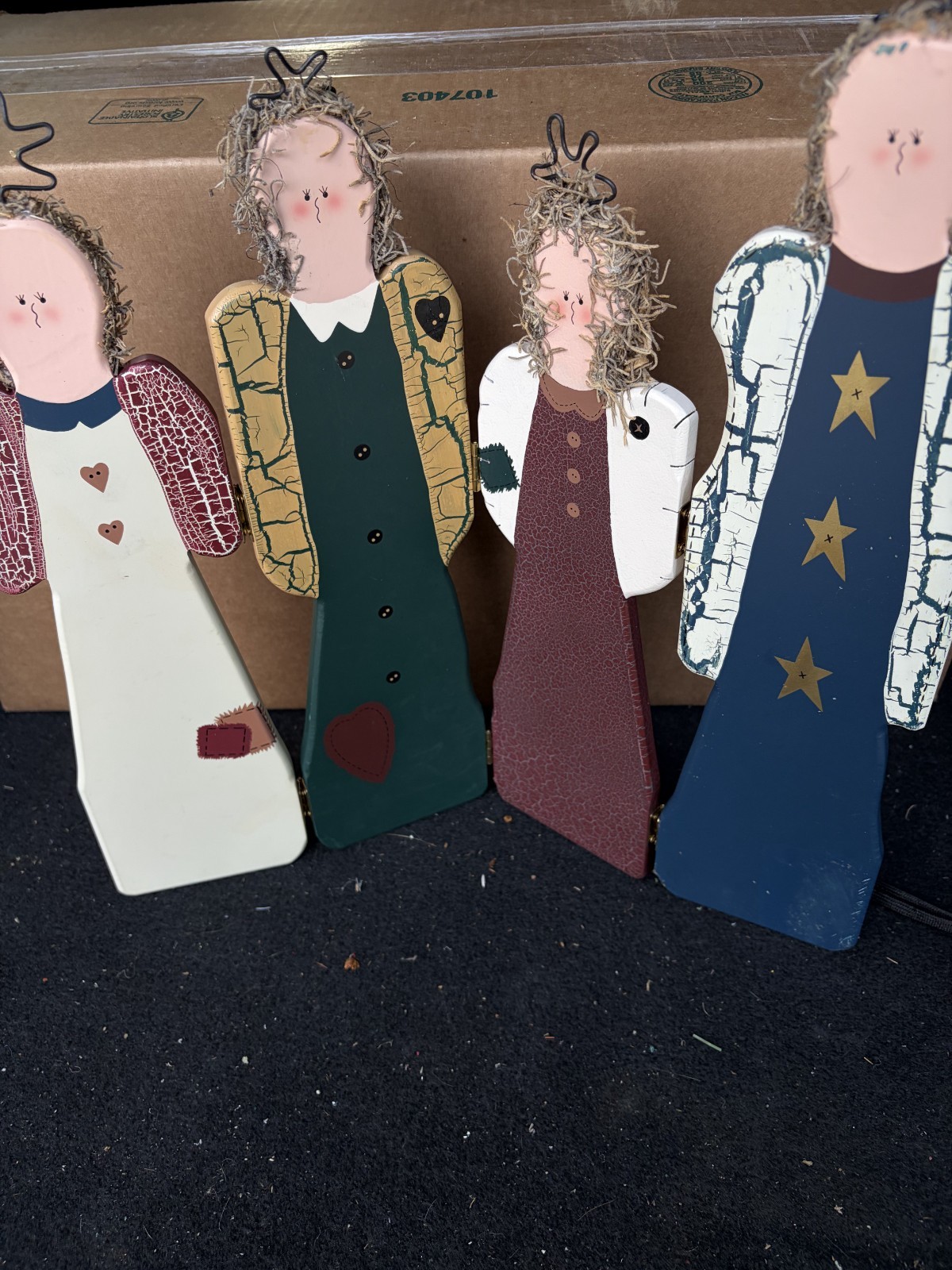  Vintage Darice Folding Angel Decor Set of 4 Primitive Folk Art Christmas 15
