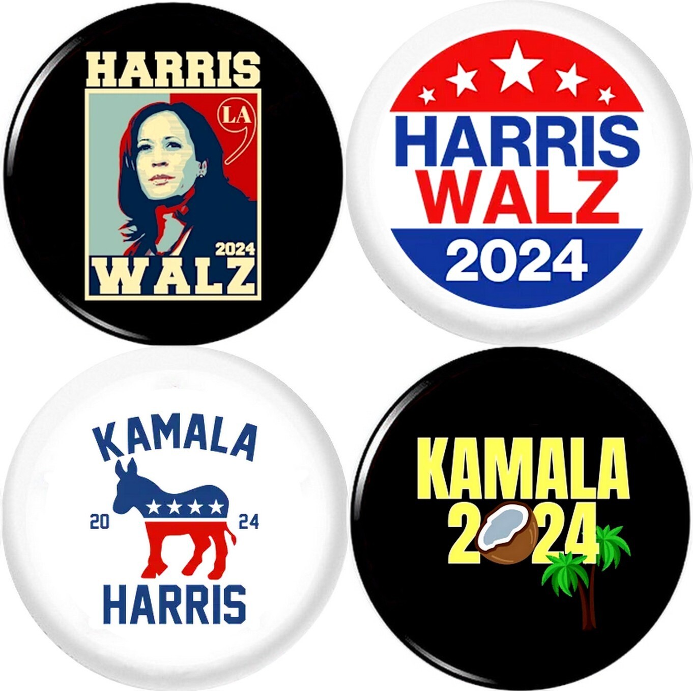 Kamala Harris Tim Walz 2024 x 4 LARGE 2.25\