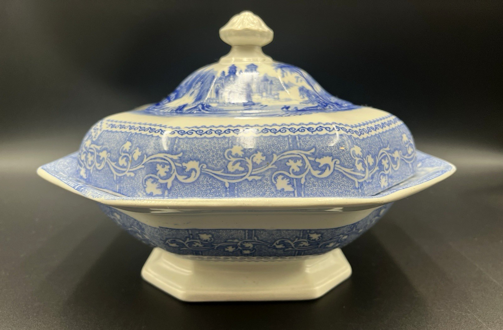 Ironstone Rousillon Pattern John Goodwin Longton Flow Blue Transferwear Tureen Ironstone Rousillon Pattern John Goodwin Longton Flow Blue Transferwear Tureen