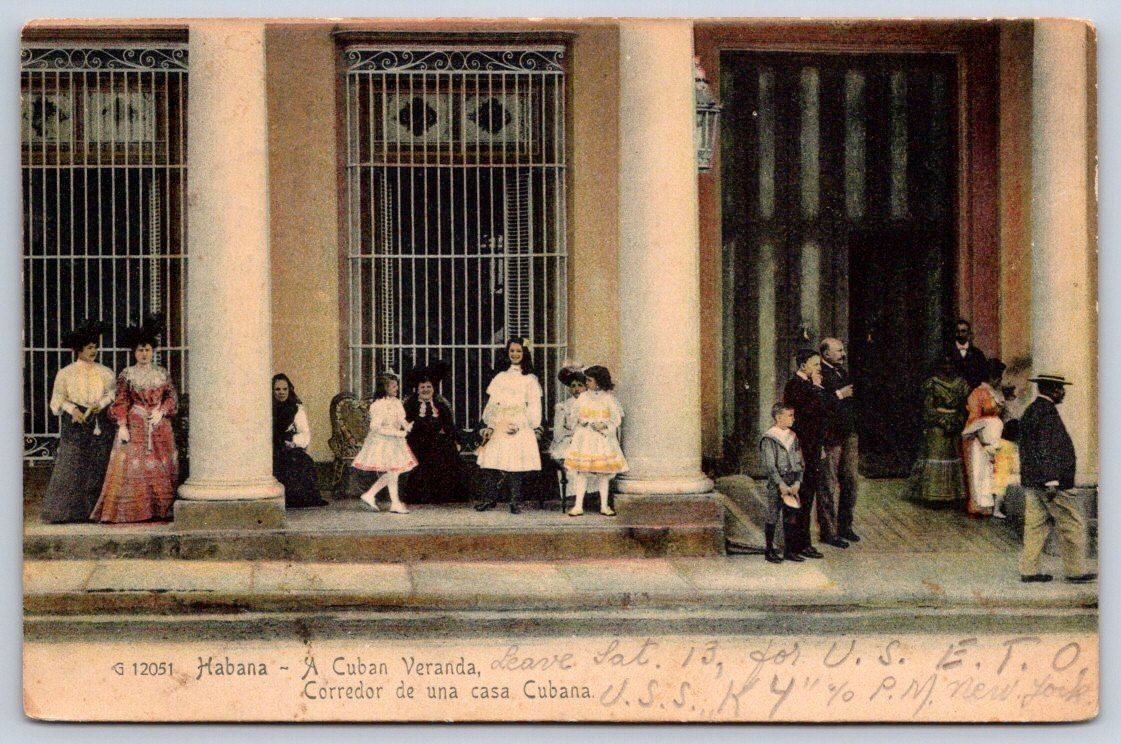 Antique Cuba Postcard Habana Cuban Veranda People 1906 Antique Cuba Postcard Habana Cuban Veranda People 1906