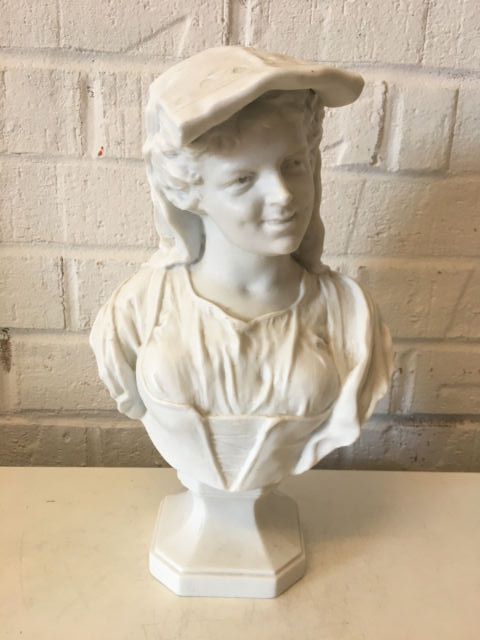 Antique Mauger & Fils French Bisque Porcelain Ceramic Bust of Woman