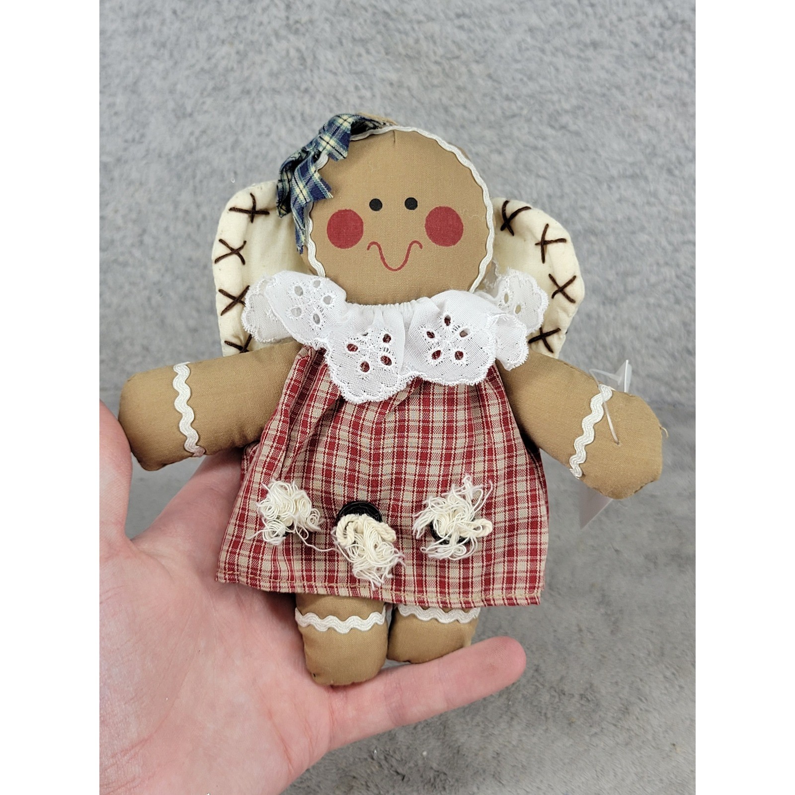 Herco Country Shop Gingerbread Girl Angel Plush Christmas Ornament Red Plaid 5.5