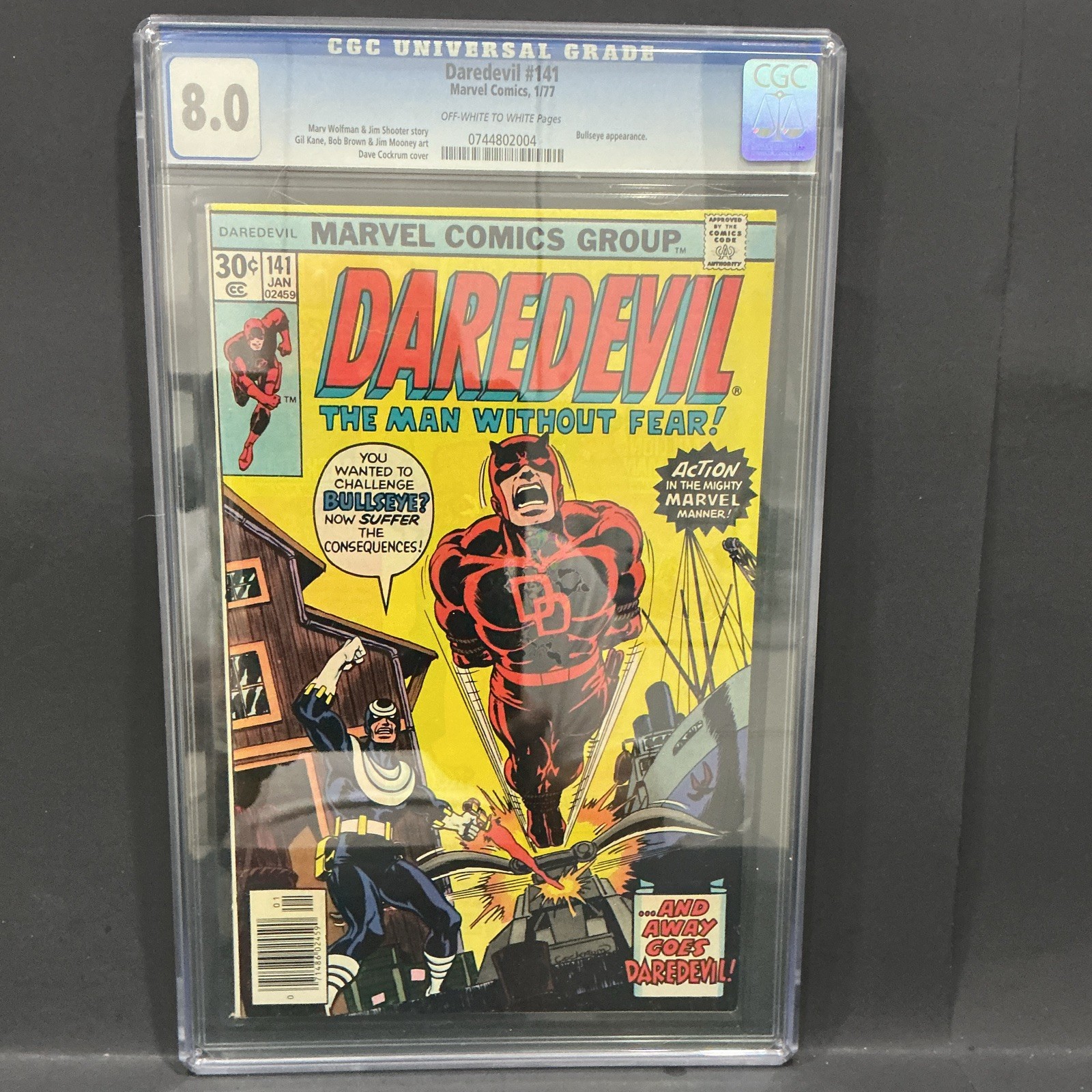 Marvel DAREDEVIL #141 30c CGC GRADE 8.0.First  appearance of Bullseye.White page
