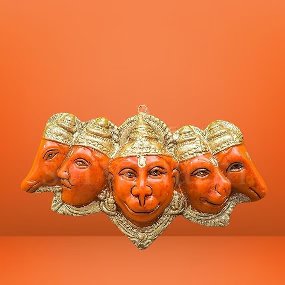Panchmukhi Hanuman Ji Murti Statue for Door Entrance 17.6 cm Orange Polyresin