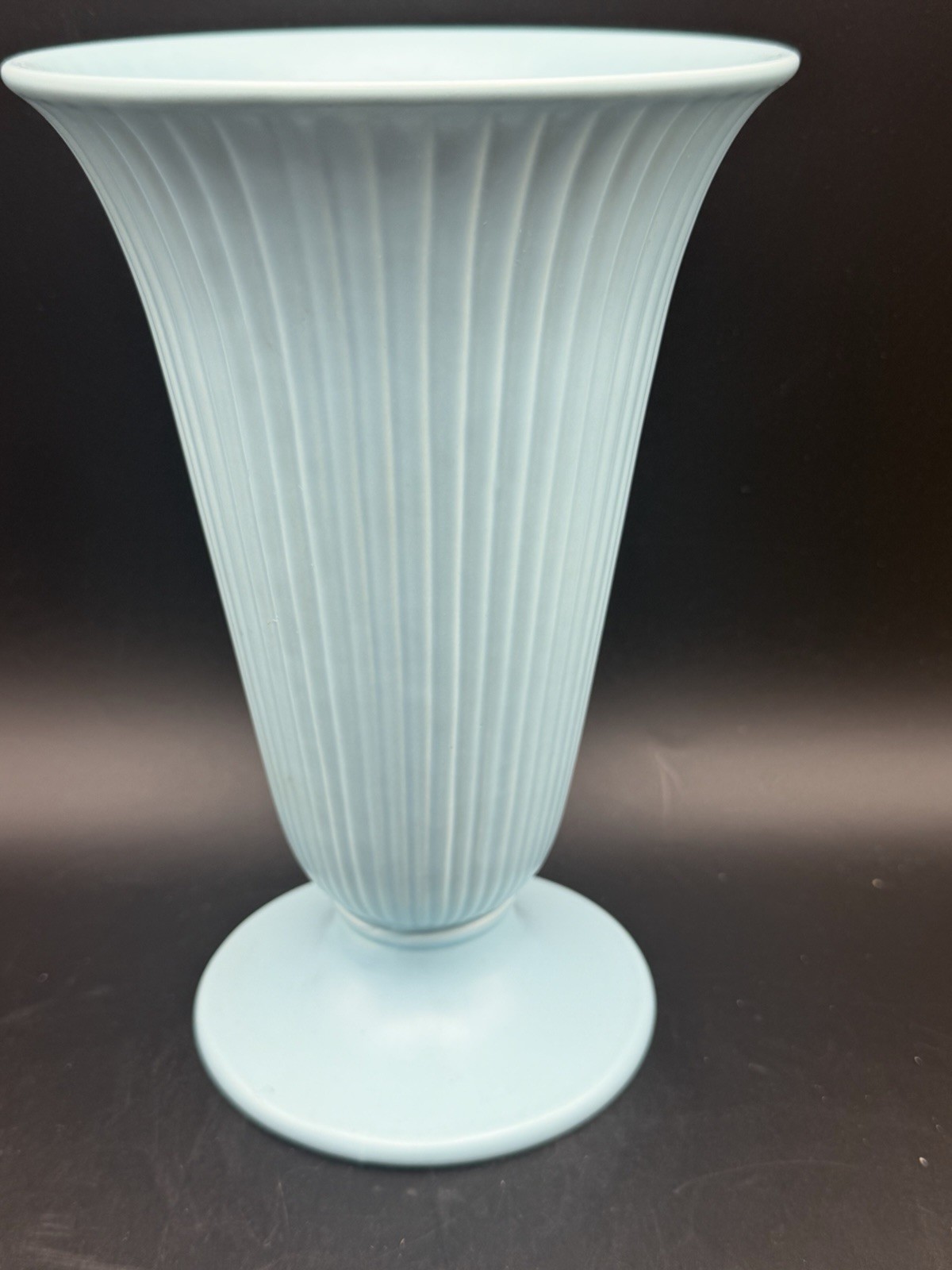 Vintage Wedgwood Etruria Barlaston Celeste Blue Fluted Queens Ware Vase 8” Vintage Wedgwood Etruria Barlaston Celeste Blue Fluted Queens Ware Vase 8”