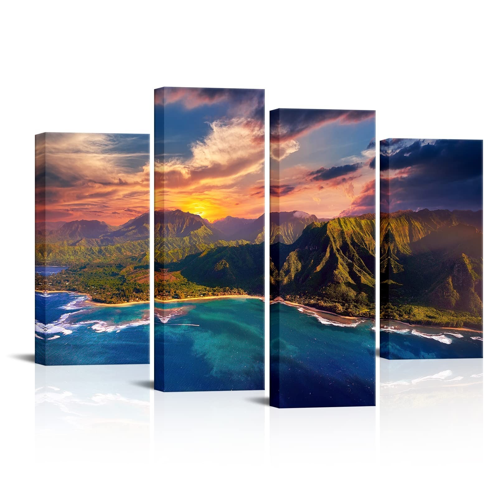 FuShvre Kauai Canvas Wall Art Hawaiian Landscape Pictures Napali Coast Sunset... FuShvre Kauai Canvas Wall Art Hawaiian Landscape Pictures Napali Coast Sunset...