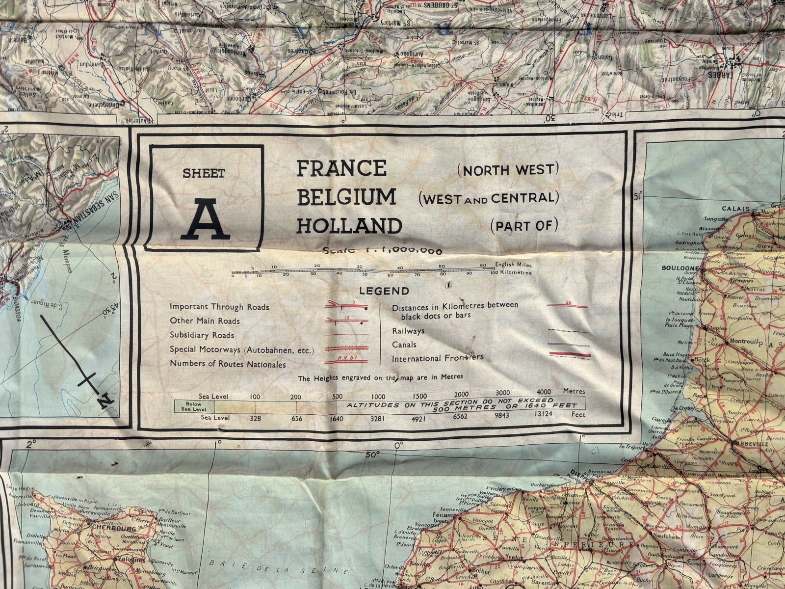 ANTIQUE Genuine RAF Vintage WWII Silk/Rayon ESCAPE Evasion MAP Europe 43/A 43/B