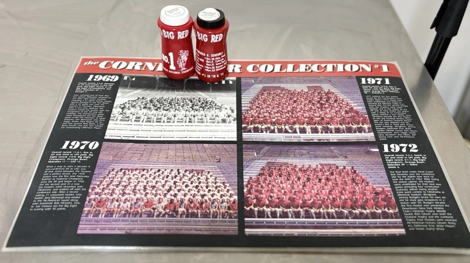 Vintage Nebraska Cornhuskers 1972 Durkee Salt Pepper Shakers Placemats 1985 Lot