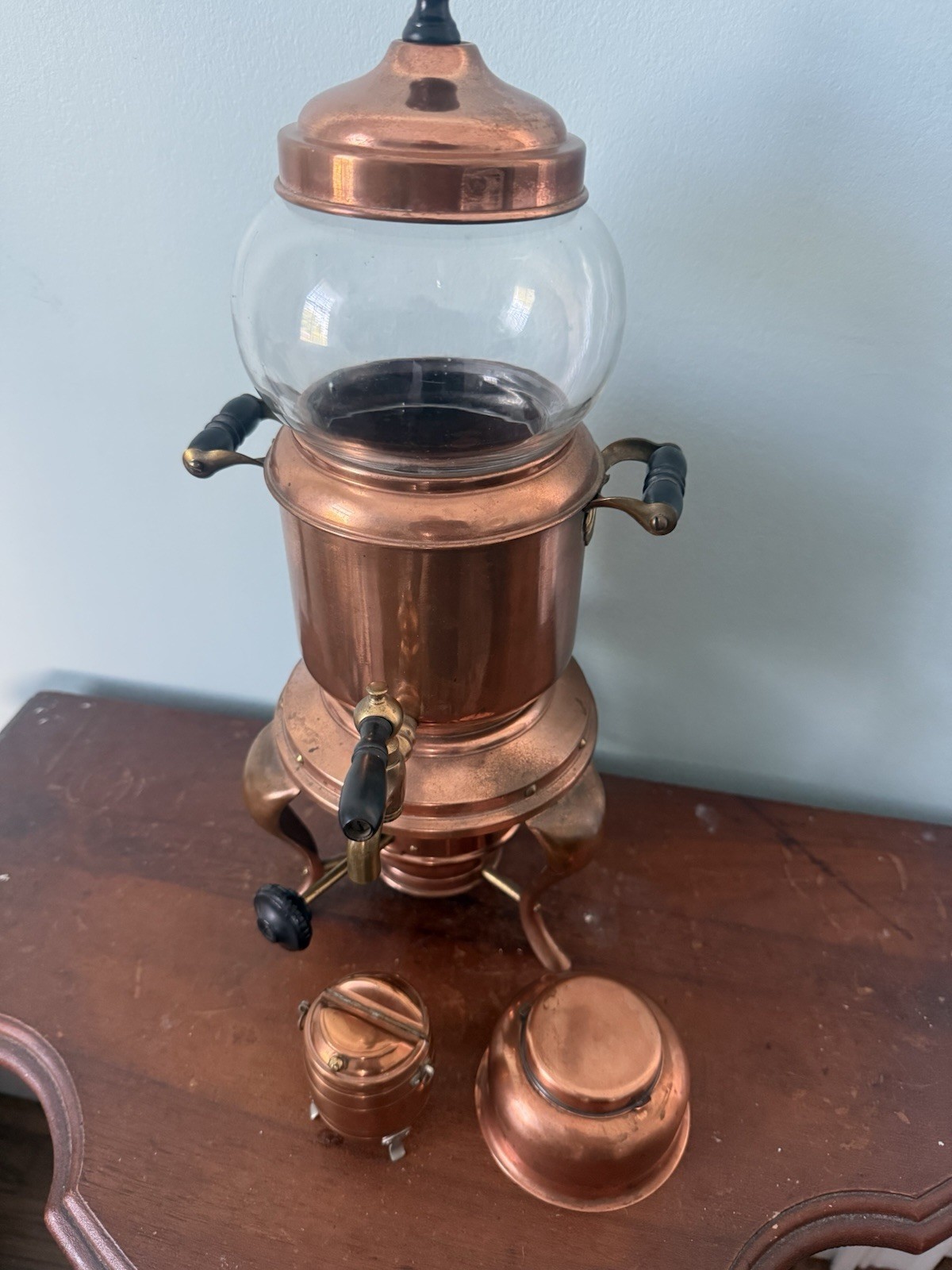 Antique Empress Ware Copper Coffee Urn Percolator Glass Bowl Burner