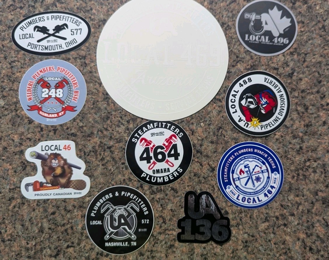 10 UA PLUMBERS PIPEFITTERS STEAMFITTERS UNION STICKER LOT STEAMFITTER 42