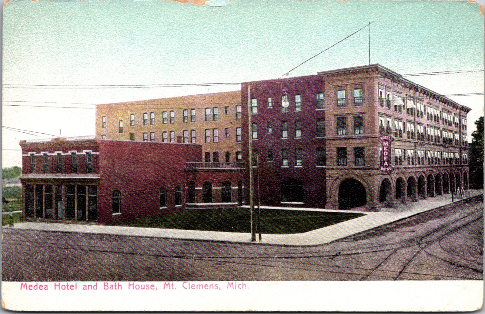 Medea Hotel & Bath House Mt Clemens Michigan Vintage Postcard TP11-17