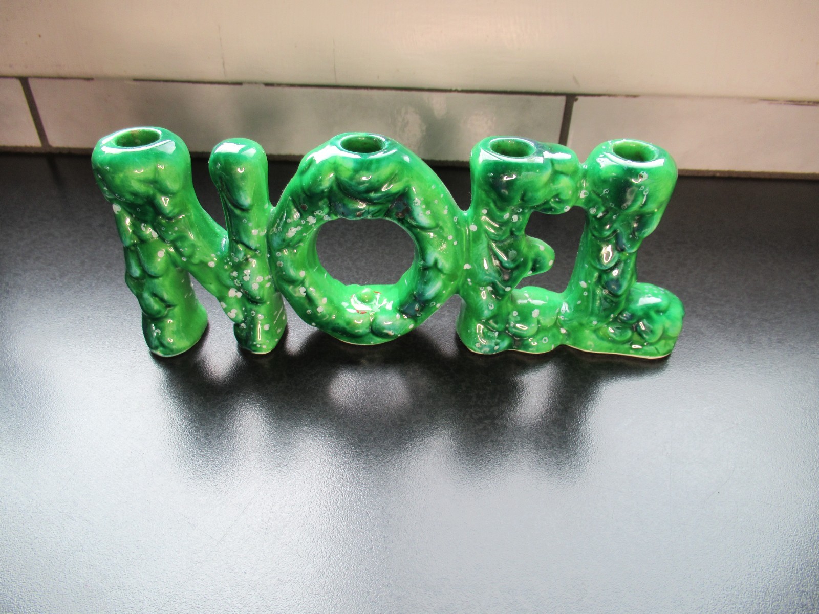 Vintage Holt Howard Green Porcelain Christmas Noel Candle Holder 1960 Vintage Holt Howard Green Porcelain Christmas Noel Candle Holder 1960