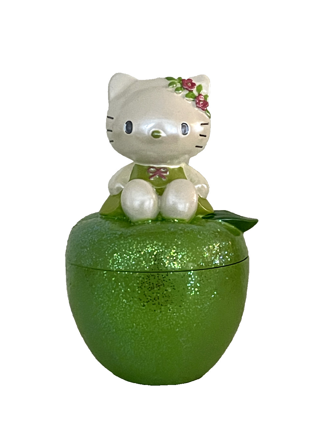 Vintage 2002 Sanrio Hello Kitty Green Apple Trinket Box Glitter Y2K 3.75 Vintage 2002 Sanrio Hello Kitty Green Apple Trinket Box Glitter Y2K 3.75