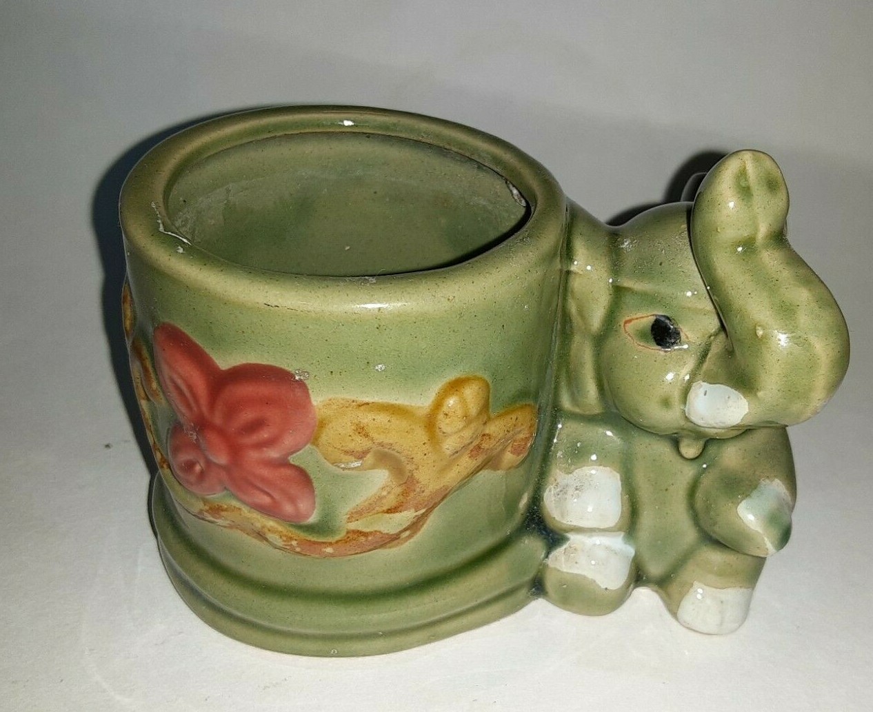 Vintage Ceramic Elephant Lucky Bamboo Foliage Plant Vase Holder