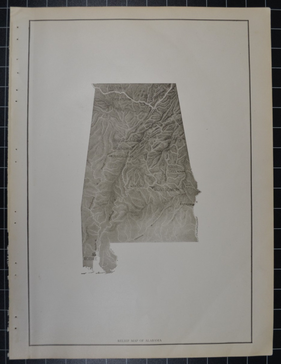 ALABAMA - RELIEF MAP - B&W - 1912 - RAND-McNALLY NEW COMMERCIAL ATLAS ALABAMA - RELIEF MAP - B&W - 1912 - RAND-McNALLY NEW COMMERCIAL ATLAS