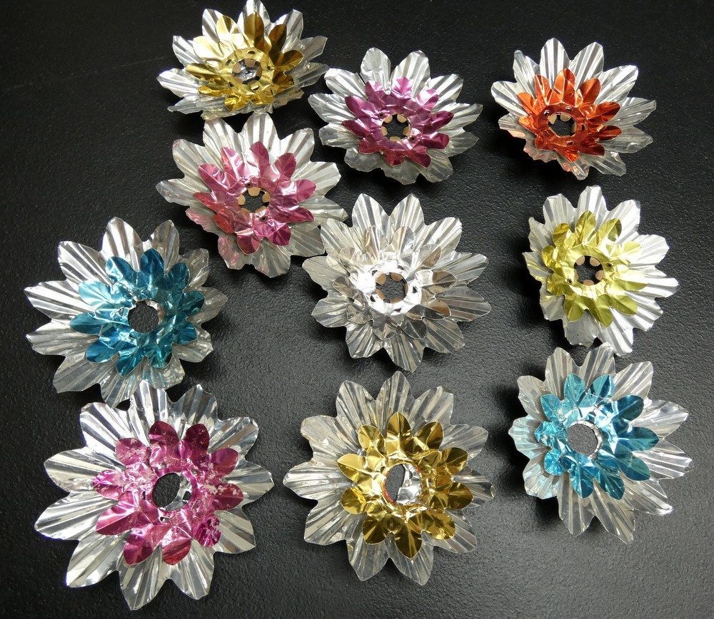 Vintage Christmas Tin Foil Flower Two Layer Light Reflectors Lot