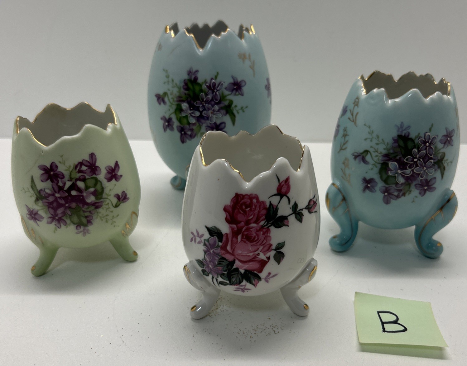 4 Lefton Ceramic Half Cracked Egg Planters Container Hand Painted Floral Lot #B 4 Lefton Ceramic Half Cracked Egg Planters Container Hand Painted Floral Lot #B