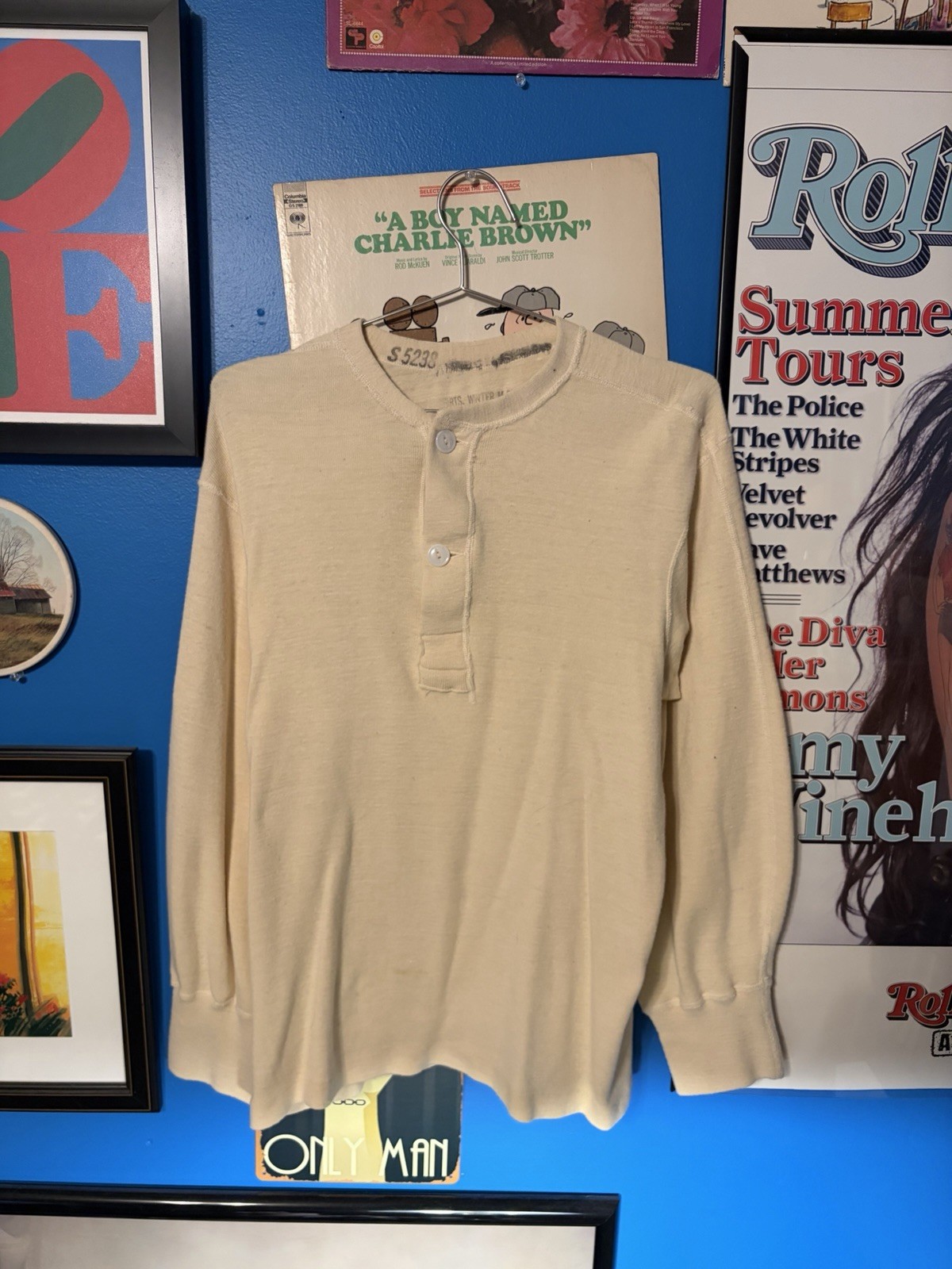 1950s Military Issue Cotton/Wool Henley Buttoned Shirt Size Large