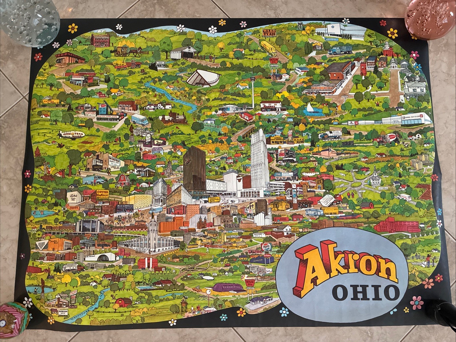 Vintage Akron Ohio Cartoon City Map Blossom WAKR Chrysler Kosar’s Cathedral Etc Vintage Akron Ohio Cartoon City Map Blossom WAKR Chrysler Kosar’s Cathedral Etc