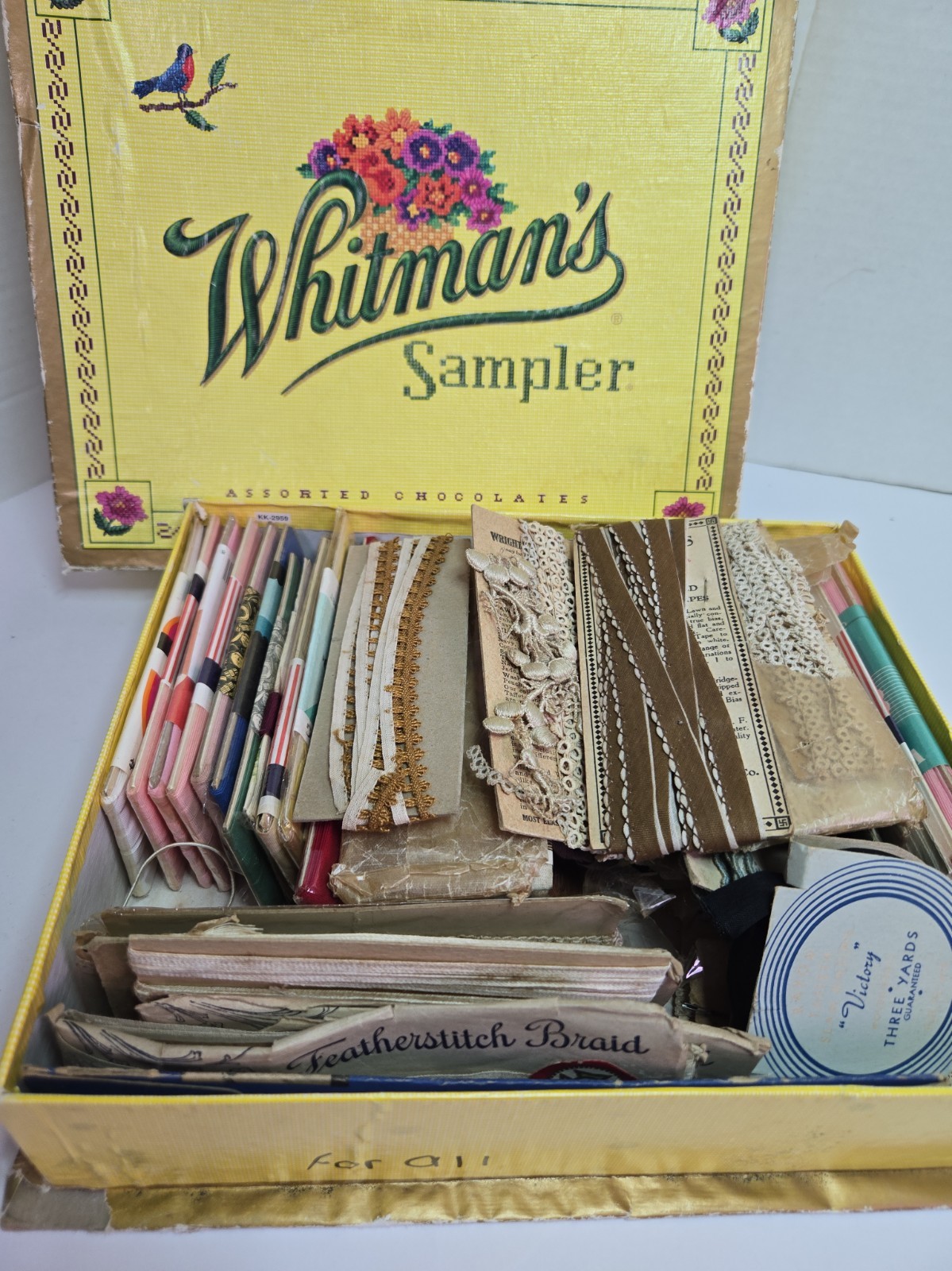 Antique Victorian Sewing Box Lot: Lace Ribbon & bias Tape Antique Victorian Sewing Box Lot: Lace Ribbon & bias Tape