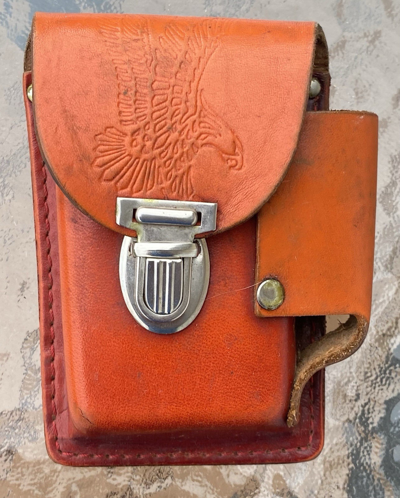 Vintage Leather Cigarette and Lighter Case Belt Attachment Eagle Embossed