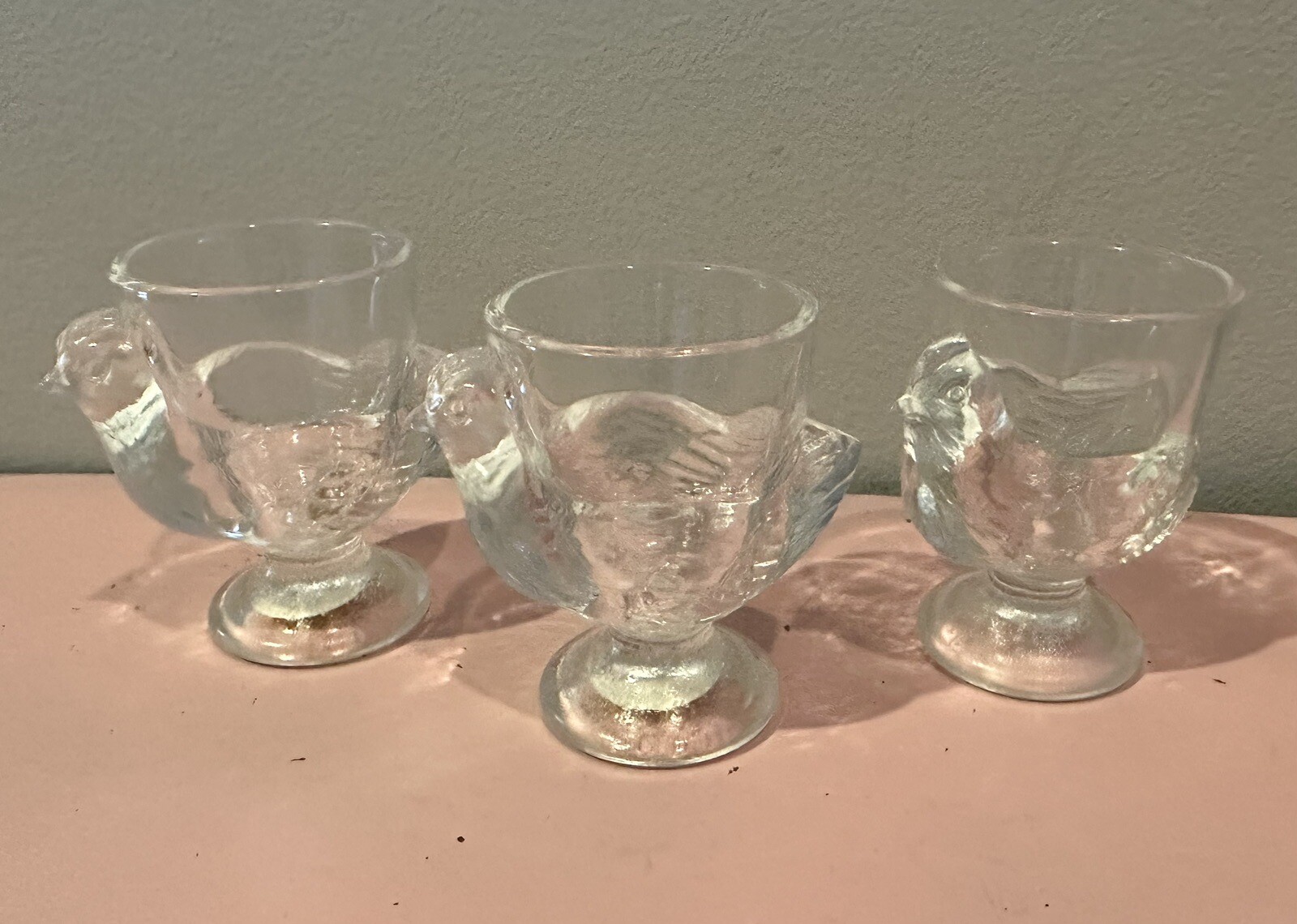 Set of 3 Luminarc France Clear Glass Chicken Hen Coddle Egg Cups Shot Glasses