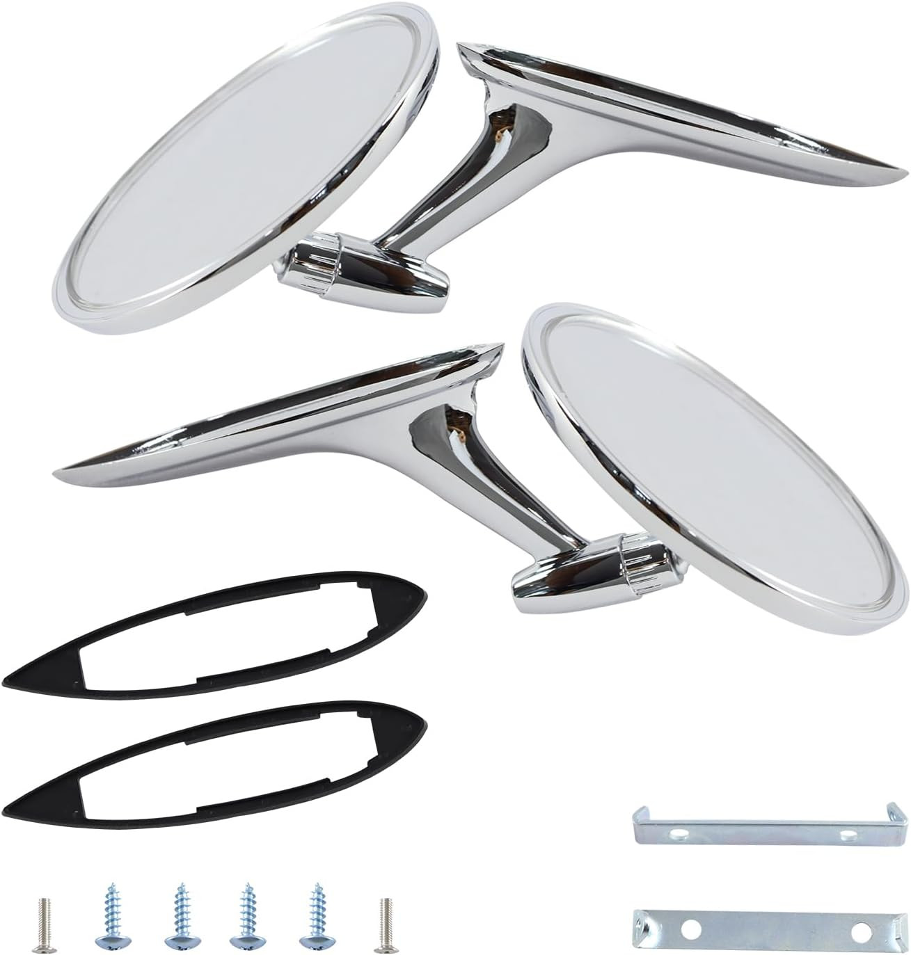 round Bowtie outside Rearview Mirrors Ribbed Base Compatible with 1963 1964 1965