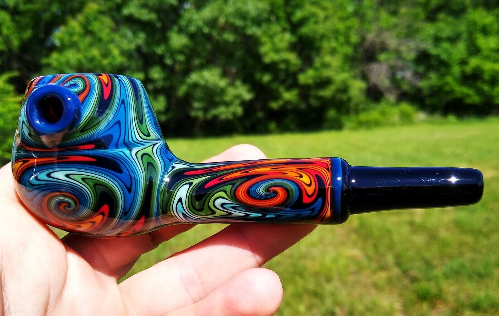 Lagoon Fire Linework Classic Styled Glass Apple Pipe