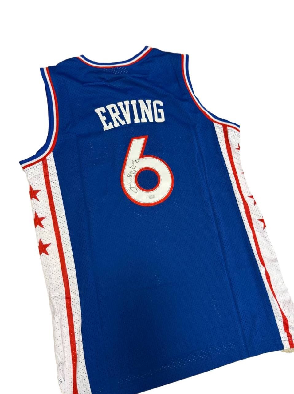 Signed Basketball Julius Erving Autographed Blue Jersey JSA COA