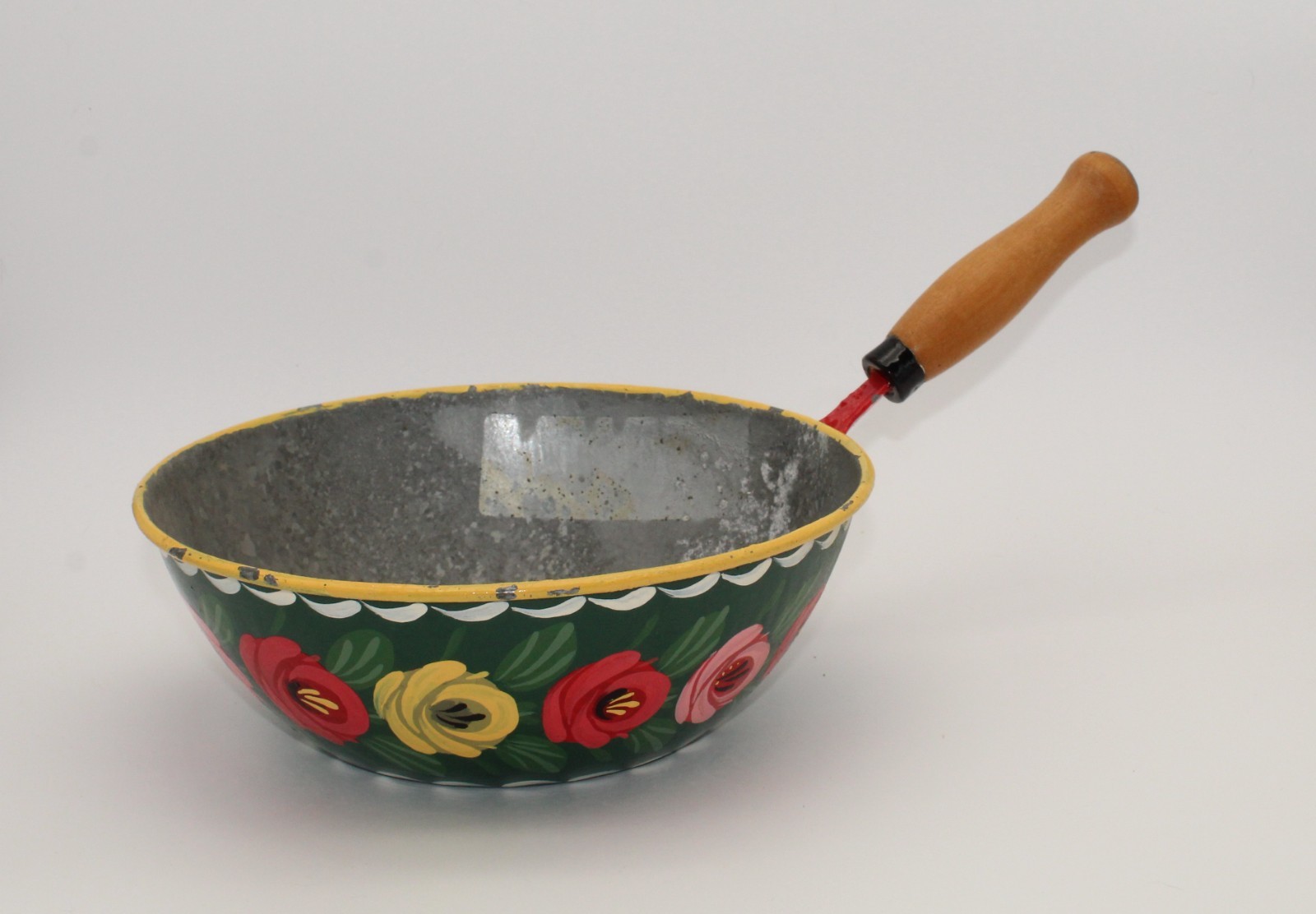 Vintage Hand Painted Floral Toleware Pan Folk Art Metal Bowl  Cottagecore