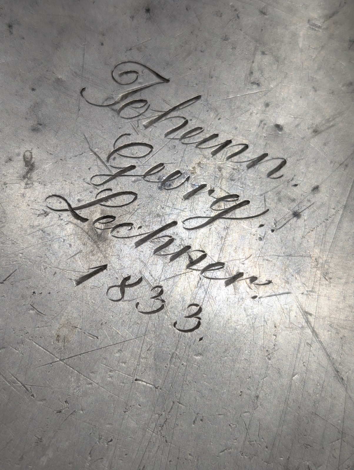 Antique 1833 German Etched Pewter 11'' inch Huge Flask - Johann Georg Lechner Antique 1833 German Etched Pewter 11'' inch Huge Flask - Johann Georg Lechner