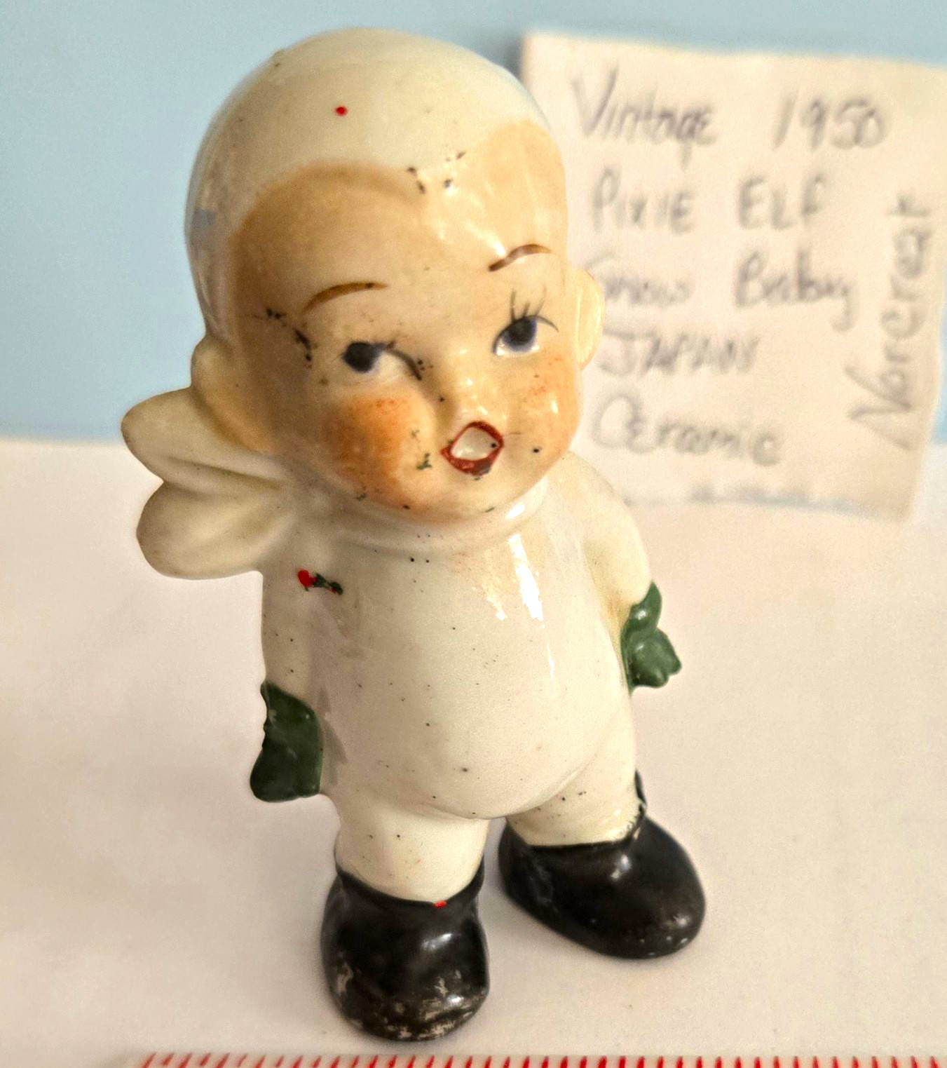 Vintage 1950s Christmas Elf Pixie Ceramic White Marked Japan Norcrest?