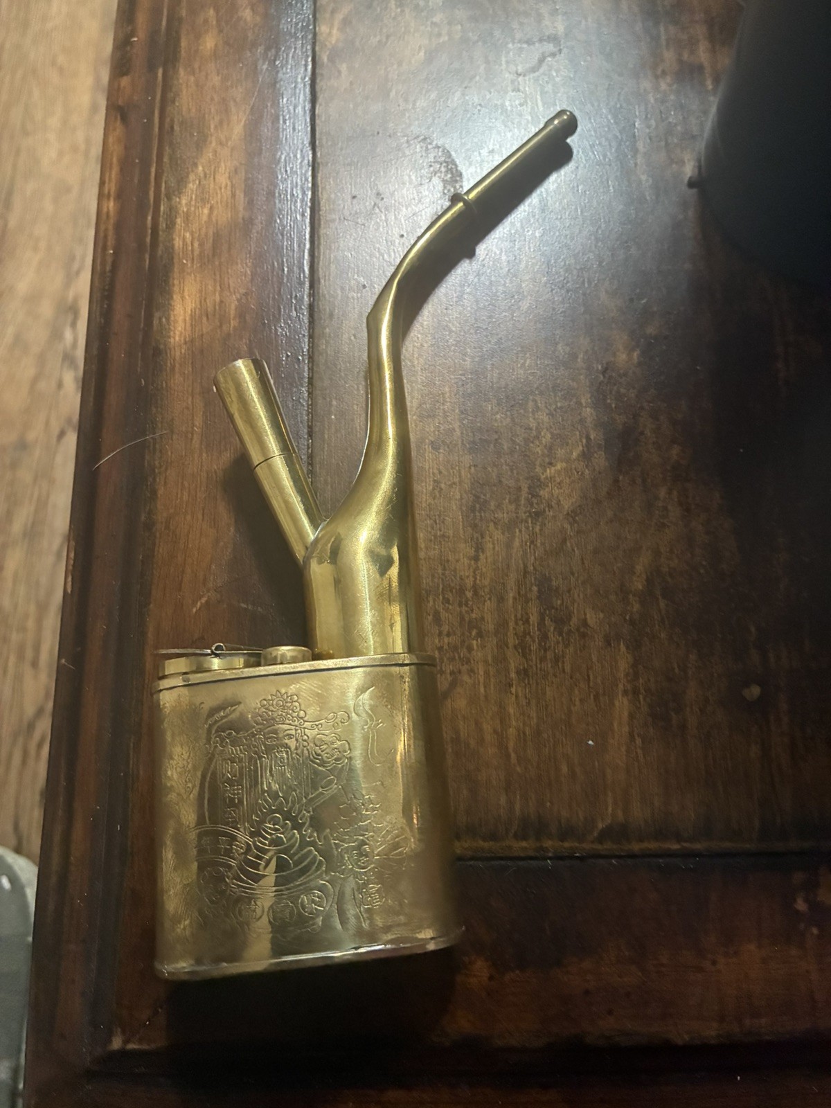 Old Vtg Antique Chinese Engraved Brass Smoking Pipe 