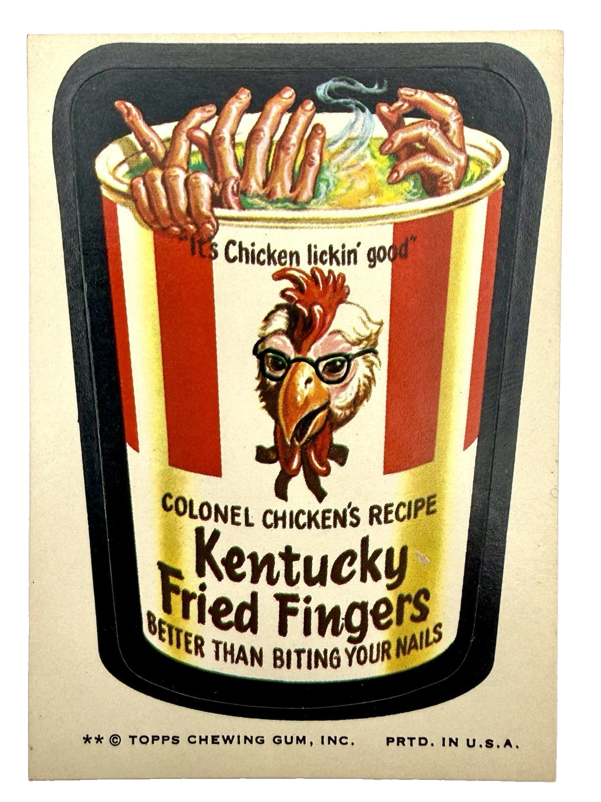 1974 Topps Wacky Packages 8th Series Kentucky Fried Fingers Sticker Tan Back 1974 Topps Wacky Packages 8th Series Kentucky Fried Fingers Sticker Tan Back